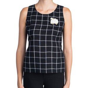Zac Zac Posen Black Windowpane Sleeveless Top w/ Pearl Lamb Appliqué – Size 6
